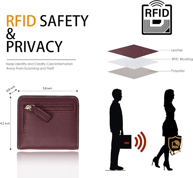 Toughergun Women’s Small Slim Leather Wallet with RFID Protection, Compact Bifold Mini Purse with Clear ID Window - Image 7