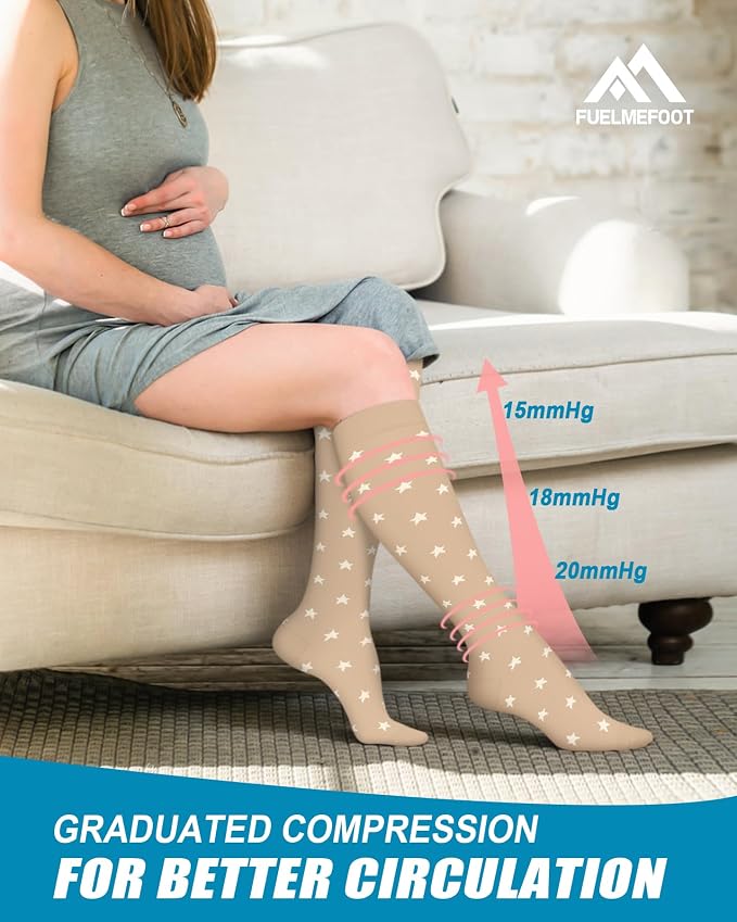 6 Pairs Compression Socks for Women & Men 15-20mmHg Knee High Socks | Graduated Compression Socks Supports Circulation, Ideal for Nurses Pregnancy, Travel, Flying, Running & Daily Wear - Image 5