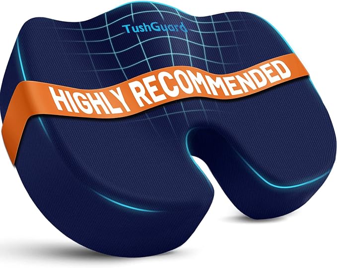 Memory Foam Seat Cushion for Office Chair, Car Seat, Blue, XL | Office Chair Cushion for Car, Airplane - Chair Pad for Long Sitting Sciatica, Hip, Coccyx,Tailbone Pain Relief, Butt Pillow by TushGuardSeatCushonsPillows