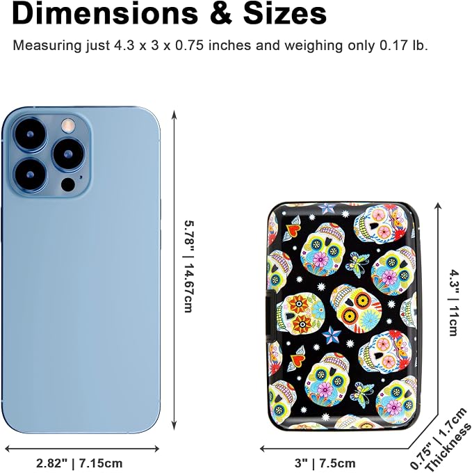 Credit Card Holder, Metal Card Wallet RFID Blocking Mini Slim Aluminum Business Hard Card Case for Women Men (Butterfly Sugar Skulls) - Image 4
