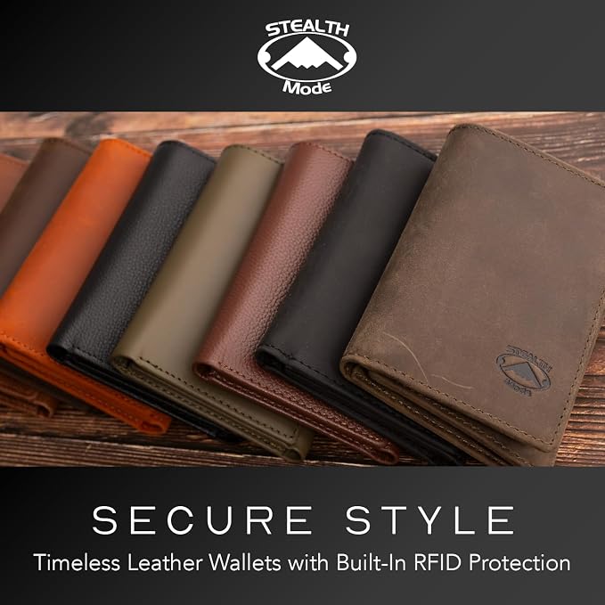 Stealth Mode Trifold Leather Wallet for Men with RFID Blocking (Clay) | Top Grain Napa Leather, 9 Card Slots, ID Window, Gift Box – Gift for Dad, Husband, or Son - Image 7