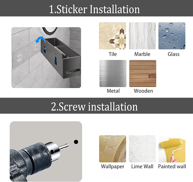 Bathroom Shower Caddy,No Drill Shower Shelves(5-piece Set-Grey) | Wall-mounted shelf with soap dish and toothbrush holder, ideal for bathroom storage and also suitable for kitchen - Image 8