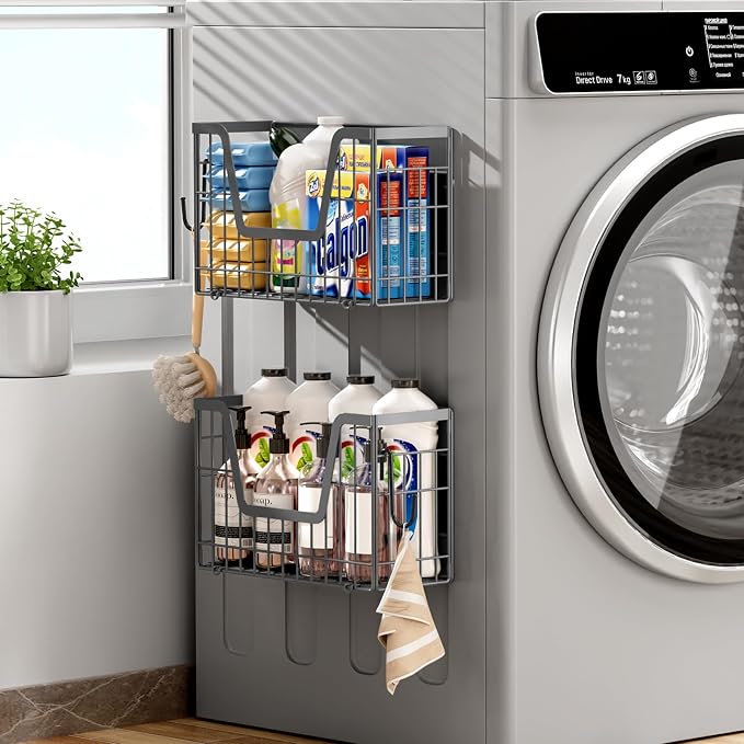 4 Pack Magnetic Shelf for Fridge, Fruit Potato and Onion Storage Bins, Magnetic Spice Rack for Kitchen Pantry Laundry Organizer, Metal Baskets Side of Fridge Organizers and Storage (Grey) - Image 9