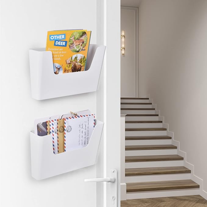 YOHOM Adhesive File Holder Plastic Document Folder Door No Drilling Mount Mail Magazine Organizer A4 Filing Envelopes Folder, Office Wall Mount Single Pocket (WHITE, 2 PCS) - Image 3