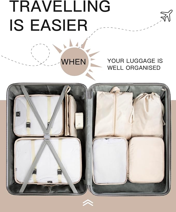 9 Set Packing Cubes for Carry on Suitcase Travel Organizer Bags for Luggage Suitcase Organizer Bags Packing Cube Set for Packing Women Men (Beige) - Image 3