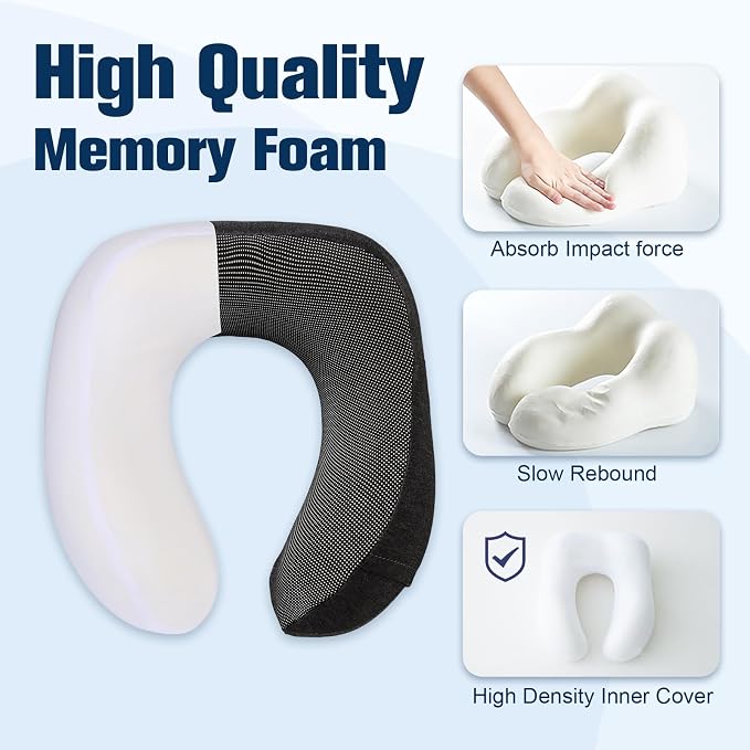Cirorld Neck Pillow for Traveling, Travel Pillows for Airplanes,100% Pure Memory Foam Travel Neck Pillow, Adjustable Flight Pillow, Portable Plane Accessories with Eye Mask, Earplugs, Carry Bag - Image 4