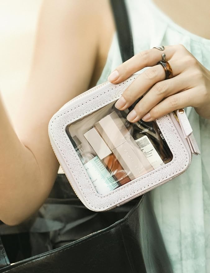 Clear Makeup Bag Travel Cosmetic Case Transparent Toiletry Bag with Zipper, Portable Make Up Organizer Traveling Compact Car Bag for Essentials, Light Pink, Mini - Image 7