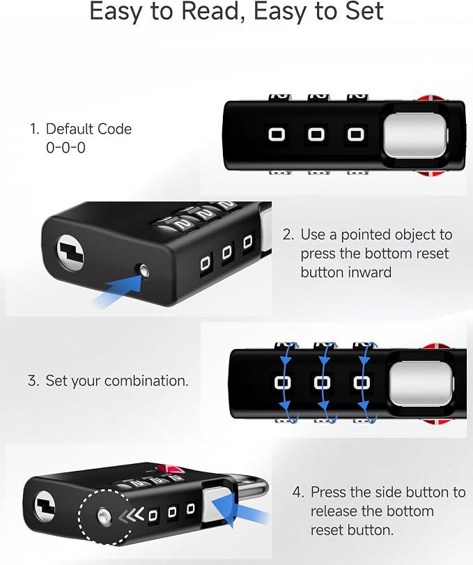 LUGGEX TSA Locks for Luggage, Luggage Locks TSA Approved (Black,2) | One-Button Reset & Cut-Resistant Combination Lock in Gift-box, Gym Lock & Suitcase Lock for Travel,Bag,Case - Image 10