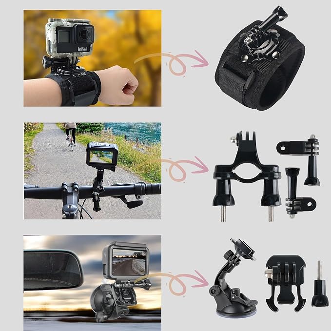 Action Camera Accessory for GoPro Hero 12/11/10/9/8/7/6/5 DJI Osmo Action 5 Pro/Action 4 / Action 3, AKASO EK7000 Insta360 X2 X3 DBPOWER APEMAN Yi VicTsing - Image 4