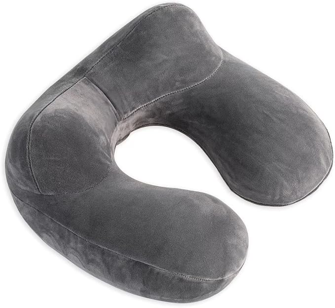 Inflatable Travel Pillow, Neck Pillow Support for Traveling, Airplanes, Cars, and Offices with Compact Carrying Bag, Soft Velvet Washable Cover, Ideal for Adult Sleepers (Grey) - Image 3