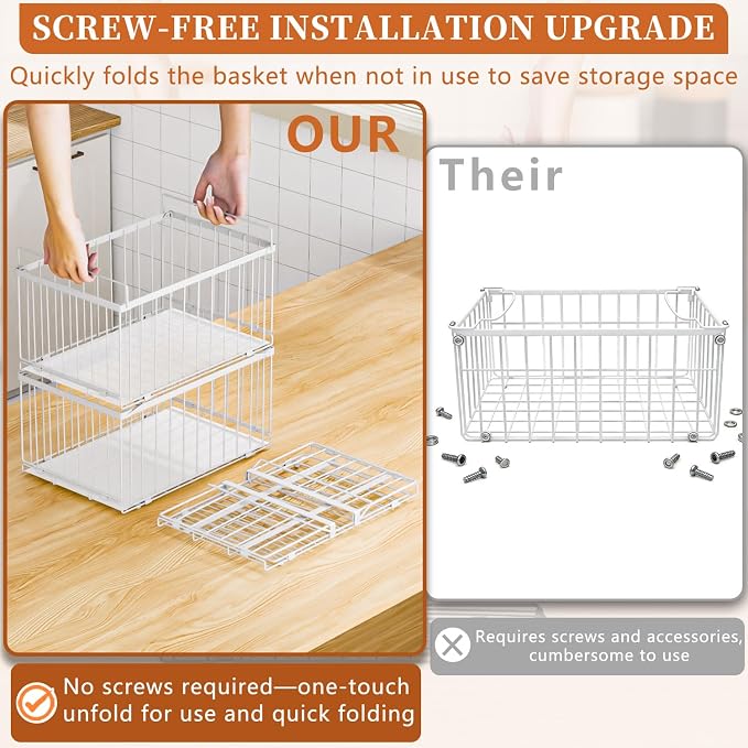Large Freezer Organizer Bins for 5 to 9 Cu.Ft,Quick Expand/Collapse,6PACK | Freezer Organizer Bins, Stackable,foldable,With handle Wire Storage Container Baskets for Sort Frozen Meats,Leak-Proof Liner - Image 3
