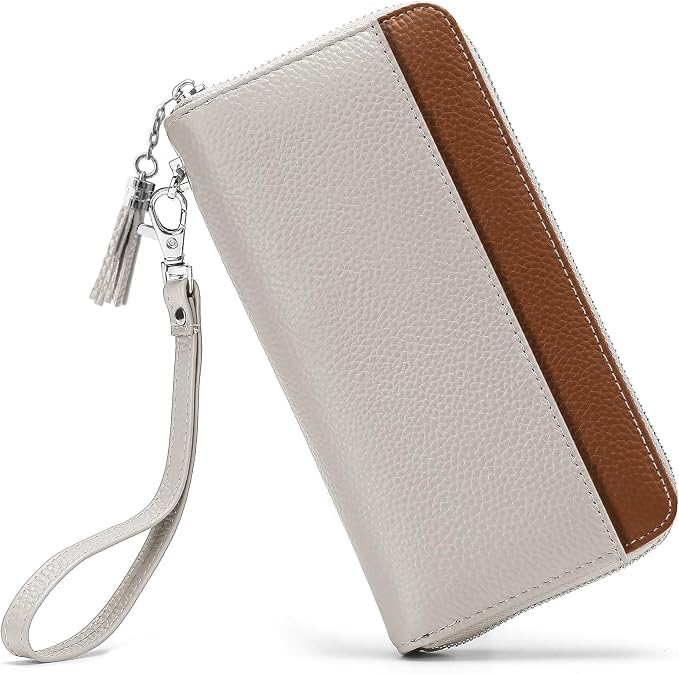 Moflycom Womens Wallet RFID Blocking Genuine Leather Zip Around Wallet Clutch Wristlet Travel Long Purse for Women by Moflycom