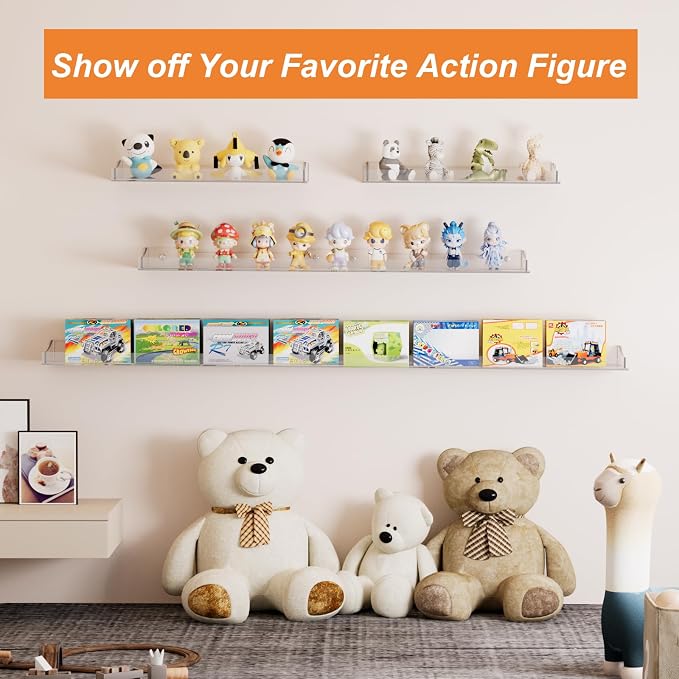 Acrylic Shelves for Bathroom, Clear Floating Shelves for Wall, Wall Organizer Suitable for Bathroom, Bedroom, and Living Room Storage for Make Up,Action Figure,Books -3 Pack - Image 7