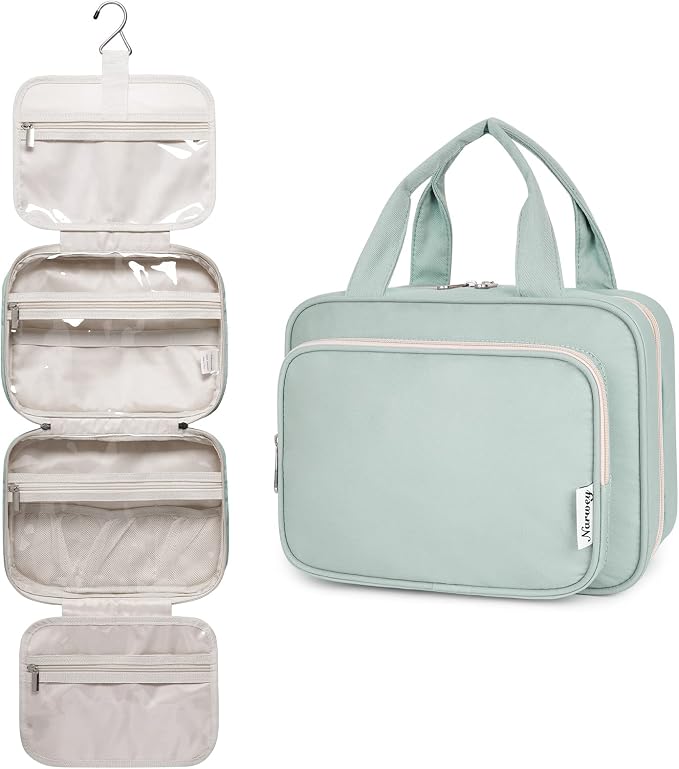 Narwey Hanging Toiletry Bag for Women Travel Makeup Bag Organizer Toiletries Bag for Travel Size Essentials Accessories Cosmetics (Mint Green (Medium)) by Narwey