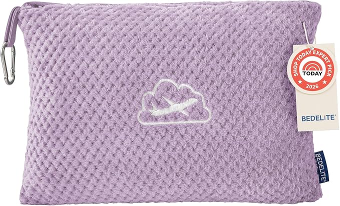 BEDELITE Travel Blanket with Bag, Jacquard Fleece Blanket 65"x40", Lavender | Ultra-soft Airplane Blanket, Luggage Sleeve & Backpack Clip, Travel Essentials for Women, Foldable as Pillow for Long Flight by BEDELITE