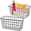 JUNCHU CHERRY 2 Pack Hanging Storage Basket, Bathroom Basket, Household Goods, with Traceless Tape, no Drilling, for Cabinet Storage, Kitchen, Bathroom, Storage Room,Black by JUNCHUCHERRY