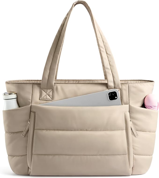 Uselike Tote Bag for Women with Zipper, Quilted Puffer Tote Bag with Compartments, Lightweight Puffy Work Bags for Women by Uselike