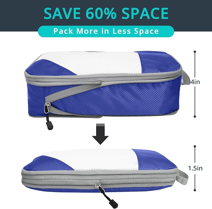 9 Set Compression Packing Cubes for Travel - Compressible, Lightweight, and Space-Saving Packing Cubes, Travel Essentials for Women, Royal Blue - Image 2