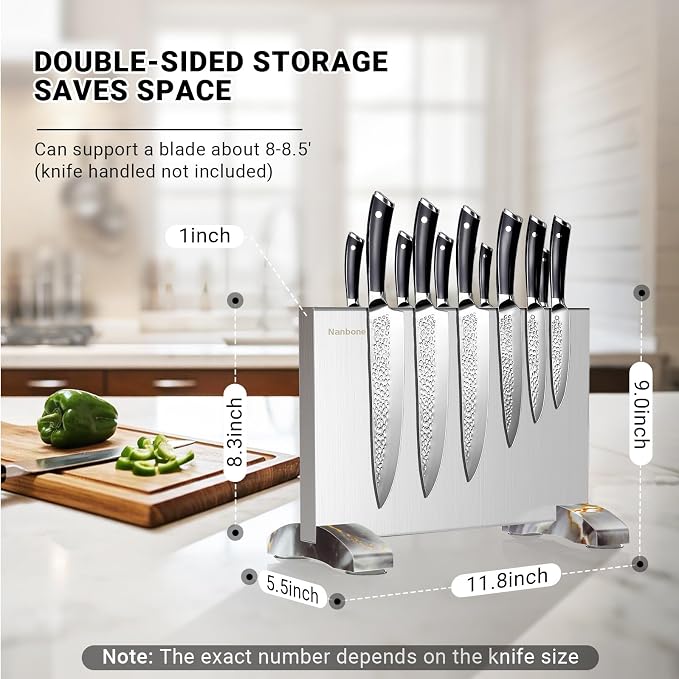 Magnetic Knife Block Stand Without Knives Double Sided Magnetic Knife Holder Rack for Kitchen Counter Stainless Steel Knife Magnetic Strip Display Stand Storage Organizer - Image 3