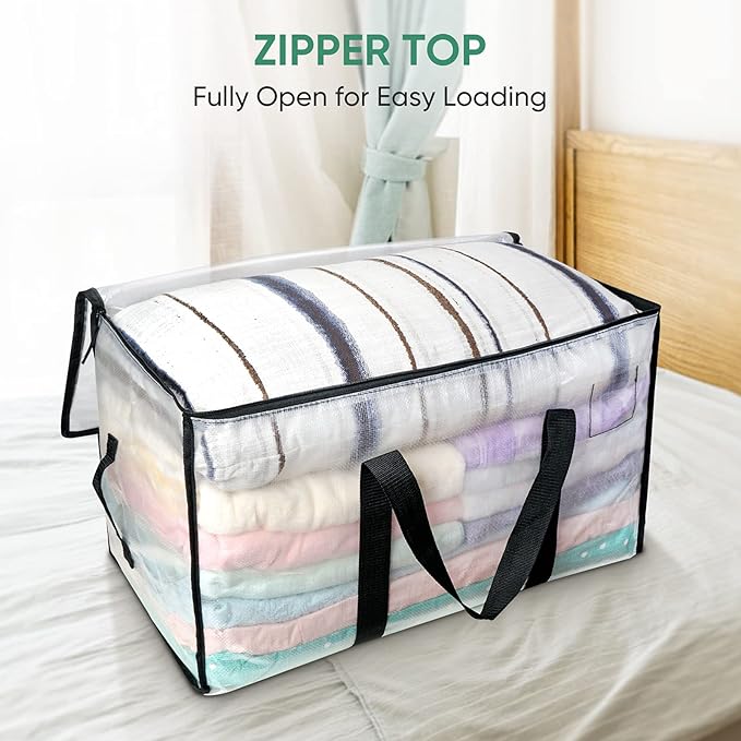 BALEINE 4-Pack Oversized Moving Bags with Reinforced Handles, Heavy-Duty Storage Tote for Clothes, Moving Supplies (Clear, 4-Pack) - Image 4