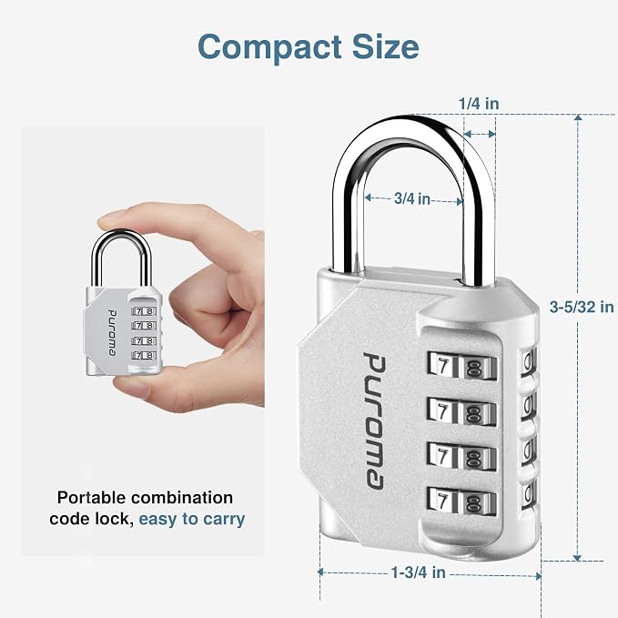 Puroma 1 Pack Combination Lock Locker 4 Digits Combo Padlock Gym Silver | For School Gate Fence Toolbox Hasp Storage, Outdoor, Resettable, Weatherproof, Side Window, Crack Cut Resist, Hardened Steel - Image 5