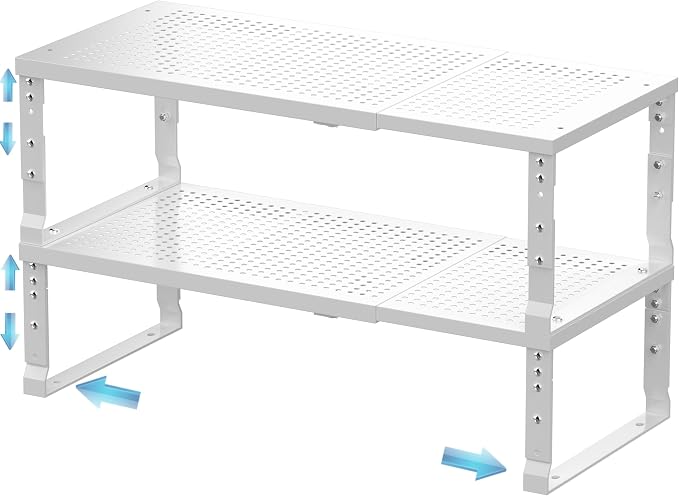 Expandable Spice Rack & Kitchen Cabinet Organizer - Stackable, Adjustable Shelves for Cabinets, Countertops, Cupboards & Pantries(2 Packs/Medium/White) by Unknown