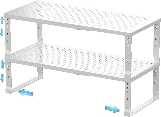 Expandable Spice Rack & Kitchen Cabinet Organizer - Stackable, Adjustable Shelves for Cabinets, Countertops, Cupboards & Pantries(2 Packs/Large/White) by Unknown