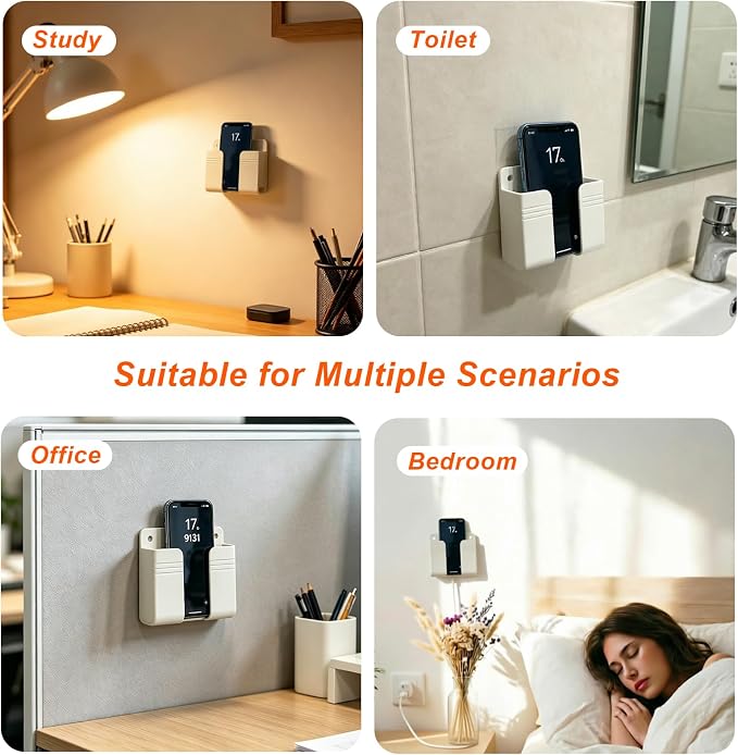 4 Pack Wall Mount Adhesive Storage Holder, No Drill Self Adhesive Wall Organizer, 3.54" x 2.87" Plastic Wall Mount Phone Remote Control Holder for Home, Office, Bathroom,Motorhome - Image 7