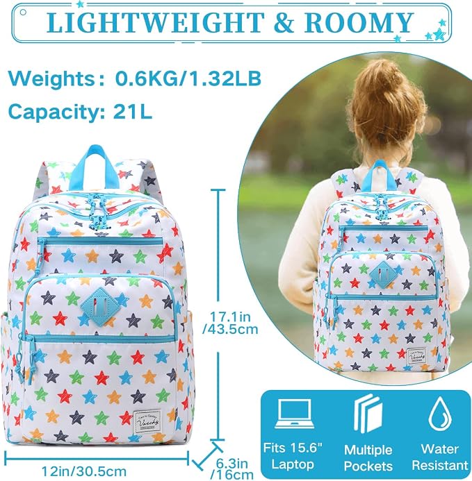 VASCHY School Backpack for Teen Girls, Bookbag Schoolbag Casual Daypack for High School/College/Women/Travel/Work Stars - Image 2