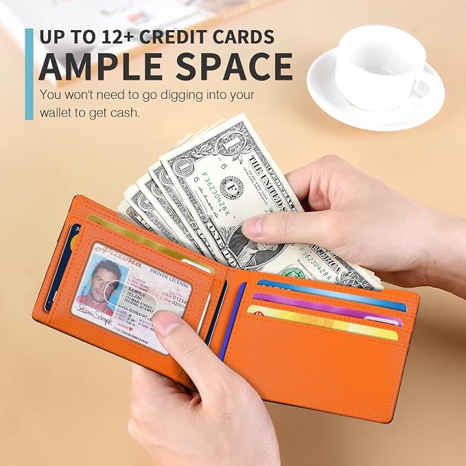 RUNBOX Wallet for Men, Slim Leather Bifold, RFID Blocking Card Holder | Minimalist Front Pocket Design, Credit Card Organizer, Holds 11 Cards, Large Capacity, Thin Profile, Birthday Gifts for Men - Image 2
