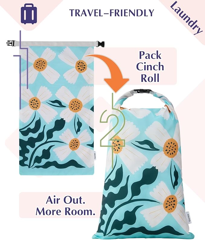Gonex 10-Piece Compression Packing Cubes with Travel Organizer Set | Floral Pattern, Ripstop Fabric, Double-Zip Compression, Shoe Bag, Laundry Bag, Accessories Bag - Image 6