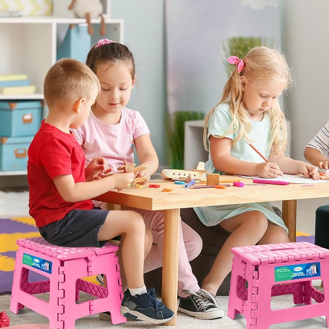 Dyforce Kids Step Stool 9 Inch, 300lbs Folding Step Stool for Toddler | Step stool Pink,Anti-slip Heavy Duty Stool with Handle, Lightweight Foldable Foot Stool for Bathroom Kitchen Bedroom Outdoor - Image 7