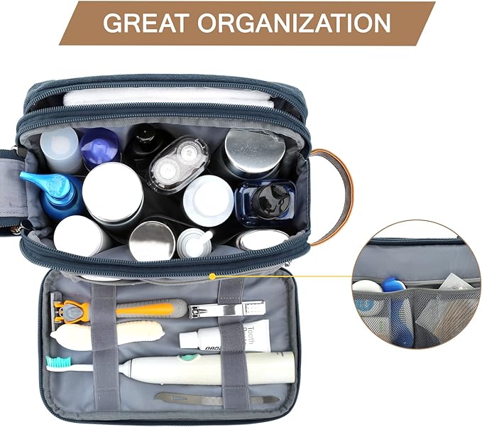 BAGSMART Toiletry Bag for Men, Canvas Travel Toiletry Organizer Dopp Kit Water-resistant Shaving Bag for Toiletries Accessories,Navy Blue-Medium - Image 2