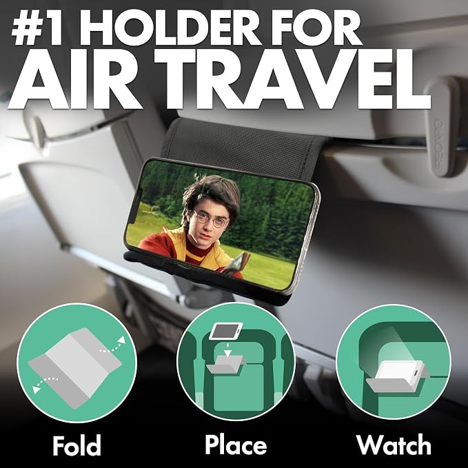 Airplane Phone Holder - Foldable Phone Stand for Plane Travel | Cordura Fabric, Tabletop Mount Desk, Plane Tray Seat back, Treadmill, Fits iPhone Cell Phone, 9 x 4.3 in - Image 2