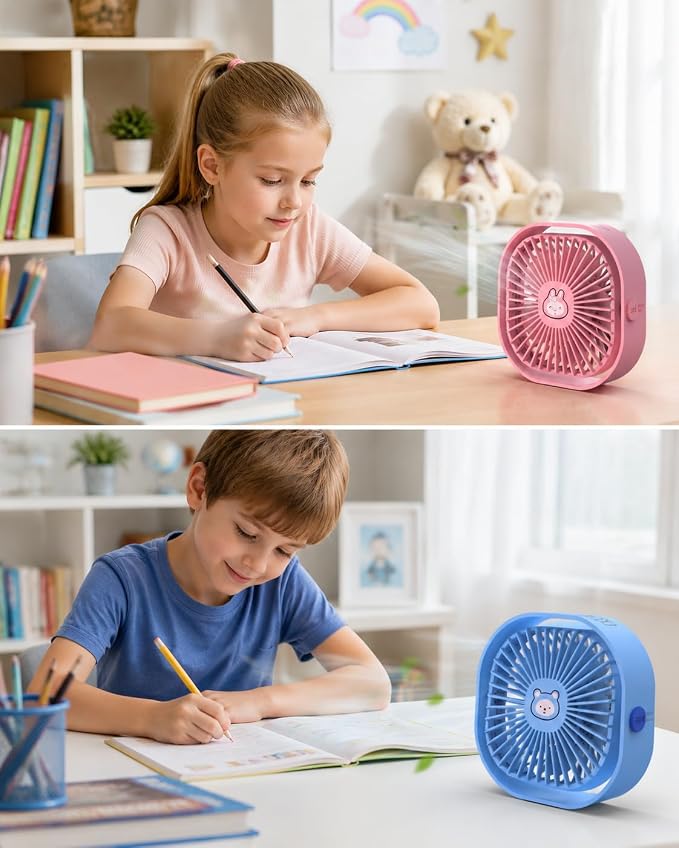 Small Desk Fan, 3 Speed Settings, USB Table Fans for Bedroon, Home/Office/Dorm, Quiet, Cute Mini Fan for Kids, Indoor/Outdoor, F101 (Blue Bear) - Image 7