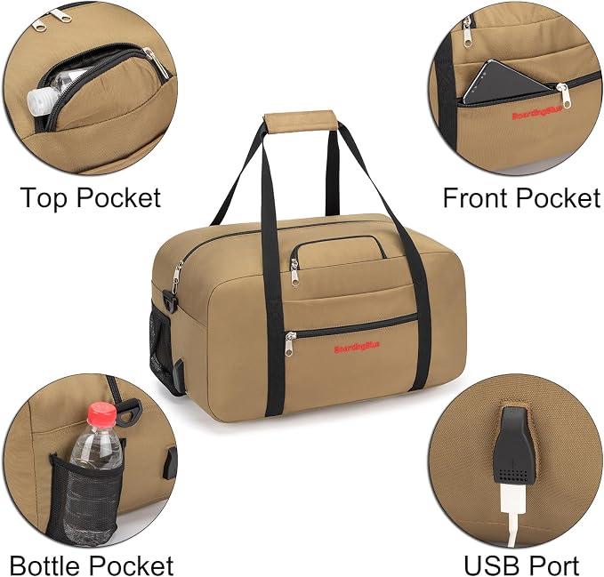 17x10x9 United Airline Personal Item Under Seat Duffel Bag With Free Pillow And USB Port (Beige) - Image 3
