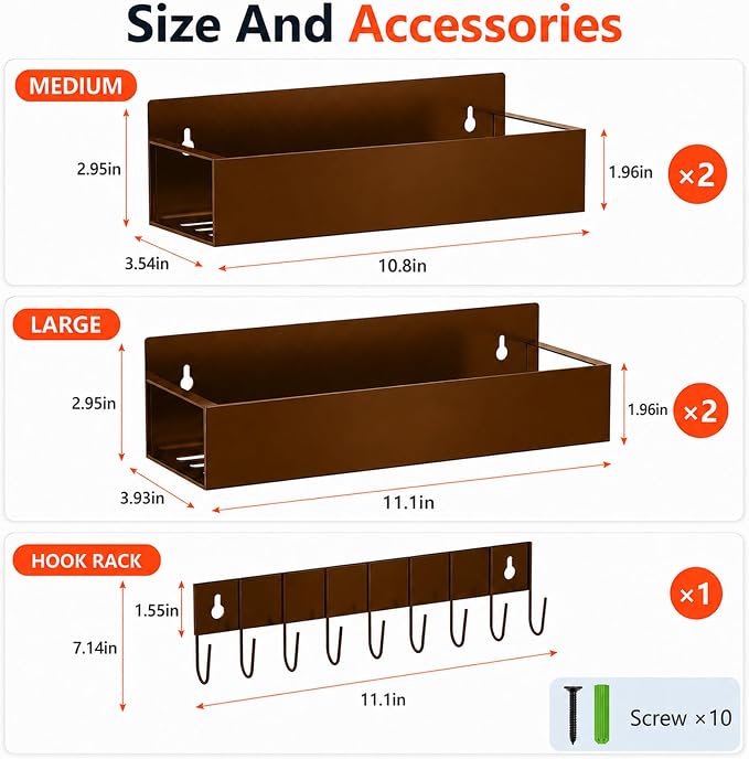SMRCAD Metal Magnetic Spice Rack 4 Pack with Hook – Heavy-Duty | Iron construction, dust-resistant, fits condiment bottles, includes screws for optional wall mount - Image 2
