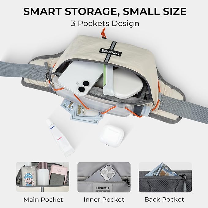 Fanny Pack for Women Men, Water-Resistant Travel Waist Pack with RFID Blocking, Wide Opening Crossbody Belt Bag for Phone, Passport, Small Hip Pack for Running, Hiking, Workout（Off-white） - Image 4
