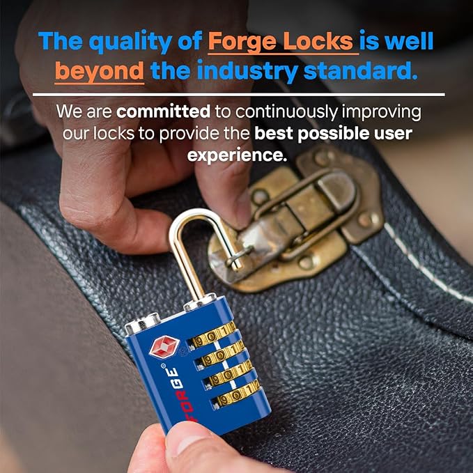 Forge Dual-Opening: Key or Combination Access Lock, TSA Approved Locks for Luggage, Pelican case, Travel, Gym, School, Stainless Steel Shackle. (Blue 2 Pk) - Image 7