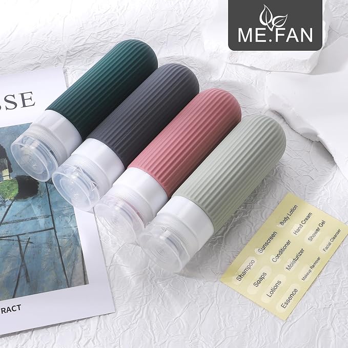 ME.FAN Travel Bottles for Toiletries, TSA Approved 3oz Silicone Journey Size Containers, Portable Split Bottle for Conditioner, Shampoo, Lotion- 4 Pack Morandi - Image 7