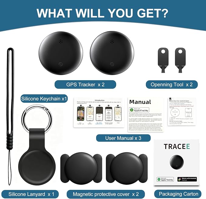 Tracee GPS Tracker 2.0, 2 Pack Magnetic Hidden Locator, Advanced Bluetooth Anti-Lost Tracker with Protective Case and Lanyard, Universal Compatibility with iOS & Android Systems, Black - Image 8