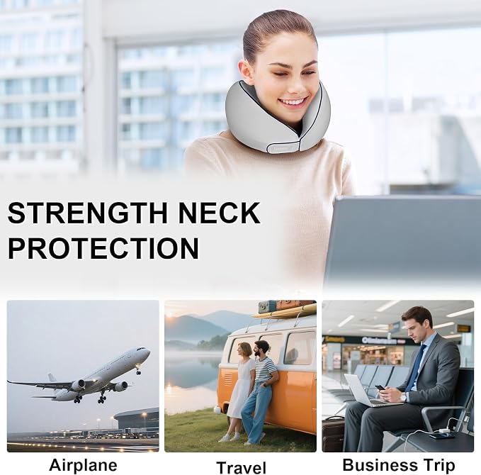 Travel Neck Pillow for Airplanes, Neck Support Pillow for Sleeping & Pain Relief, Stuffable Cervical Pillow, Portable Travel Essentials for Plane, Car & Office(Gray) - Image 7