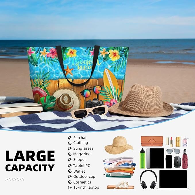 Beach Bag Tote Bags Waterproof Sandproof for Women Large Beach Tote Pool Bag Foldable with Zipper for Travel Weekend - Image 7