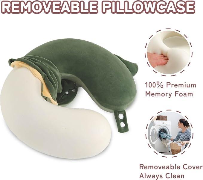 Memory Foam Travel Neck Pillow for Teens and Adults, Crocodile Design | Removable cover, machine washable, 360-degree head & chin support, 17 in neck size for teens and adults, car & airplane use - Image 3