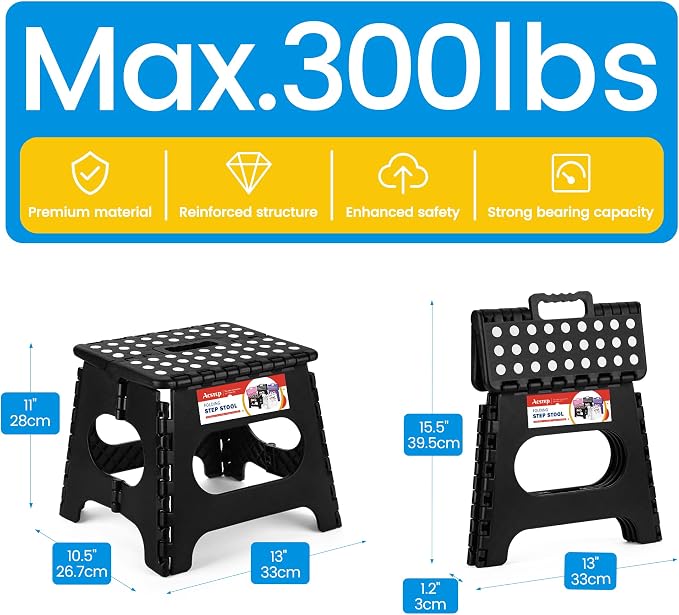 12 Pack 11 Inch Folding Step Stool, Sturdy Plastic Foldable Step Stool for Kids & Adults, Non Slip Lightweight Collapsible Foot Stools Holds 300 lbs, Ideal for Kitchen, Bathroom, Outdoor, Black - Image 2