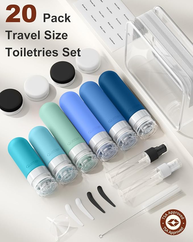 20 Pack Travel Bottles for Toiletries, Original Patented, TSA Approved Travel Size Containers, Leak Proof Silicone Shampoo and Conditioner Bottles Women & Men, Airplane Cruise Essentials, Pacific - Image 2
