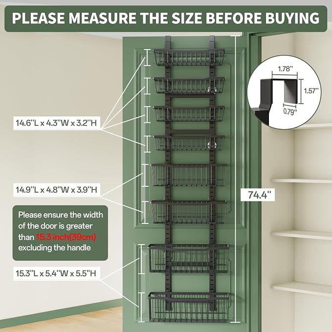Eastherry Over The Door Organizer，8-Tier Over The Door Pantry Organizer with Adjustable Baskets，Metal Hanging Pantry Organizers and Storage for Kitchen, Back of Door Seasoning Rack (Black) - Image 2