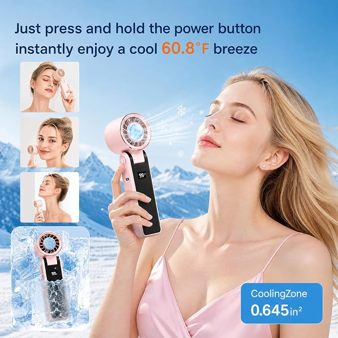 QearFun Portable Handheld Fan With Ice Cooling, 3-In-1 Rechargeable Personal Fan, 5-Speed Settings (1–199), Compact Pocket Fan Ideal For Travel, Outdoor Activities, Home, And Office (pink) - Image 3