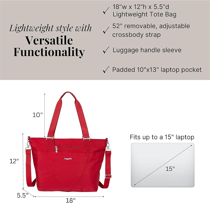 Baggallini Avenue Tote - 12x18 Laptop Tote Bag for Women - Lightweight Work Travel Carry On Bag - Image 5