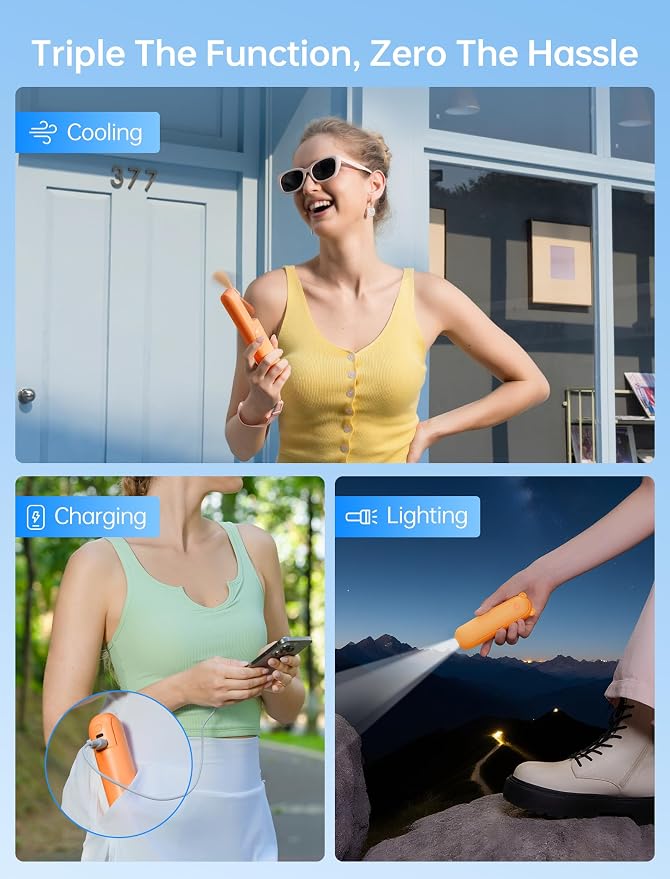 JISULIFE 3 IN 1 Portable Fan with Power Bank & Flashlight Featured | 19H Max Cooling, USB Rechargeable, Pocket-Sized Handheld Fan for Travel, Cruise, Concerts, Makeup, Summer Gifts for Women - Image 2